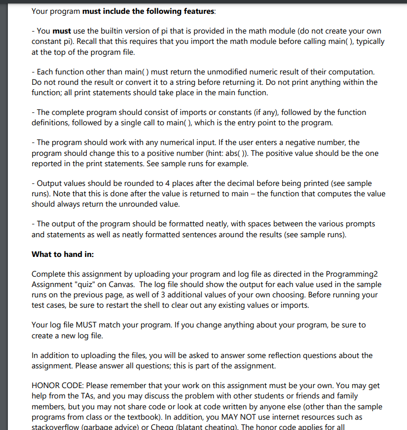 and area of a circle with that radius, as well as the