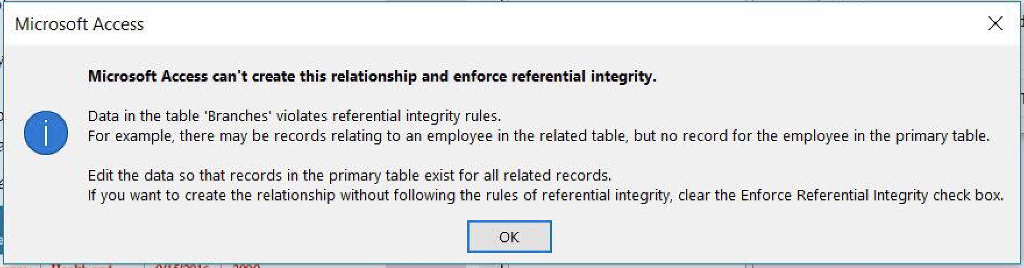 I am getting an error in Microsoft Access. What does this mean?