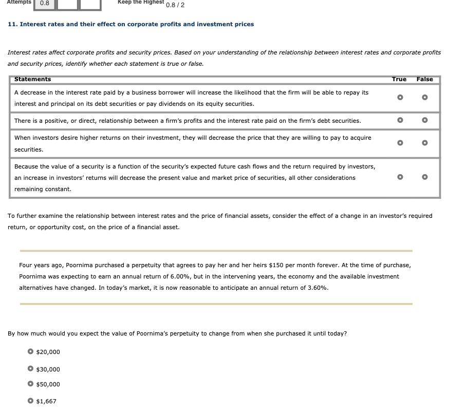Attempts 0.8 Keep the Highest 0.8/2 11. Interest rates and their