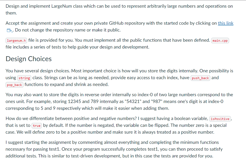 Need help to write code for largenum.cpp // default constructor from string