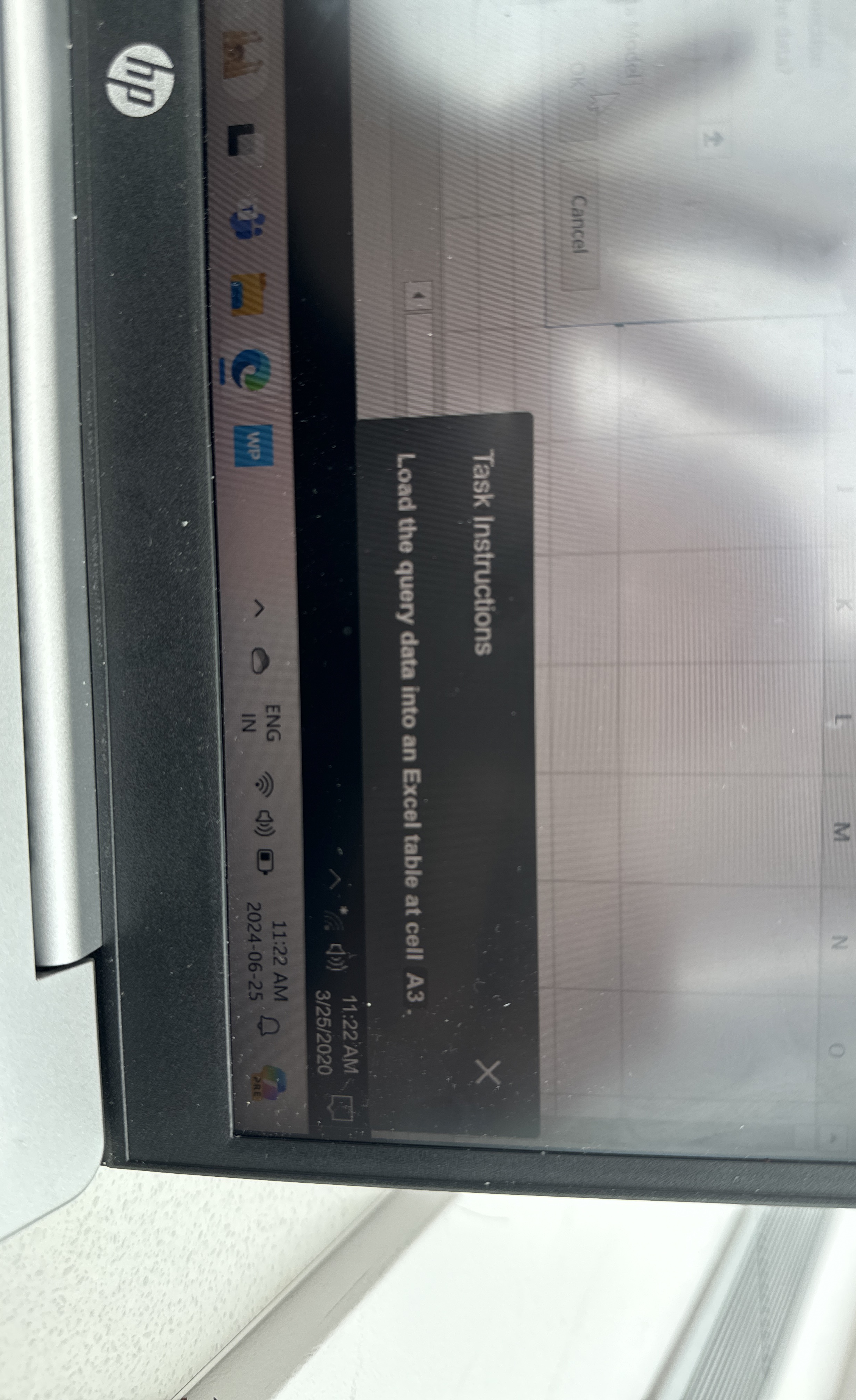  Cancel Task Instructions Load the query data into an Excel table