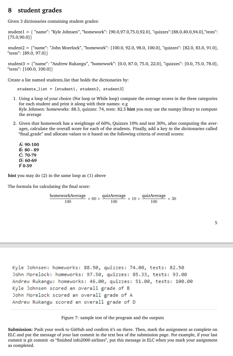 I need help with this assignment in python. The top part is