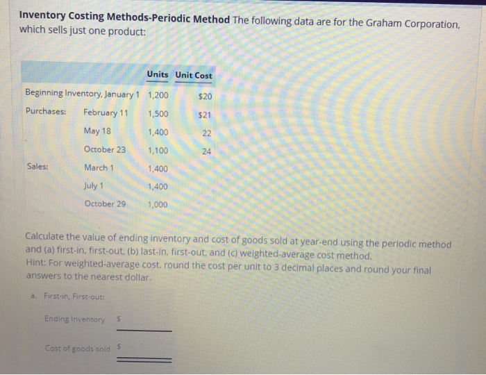  g Methods-Periodic Method The following data are for the Graham Corporation,