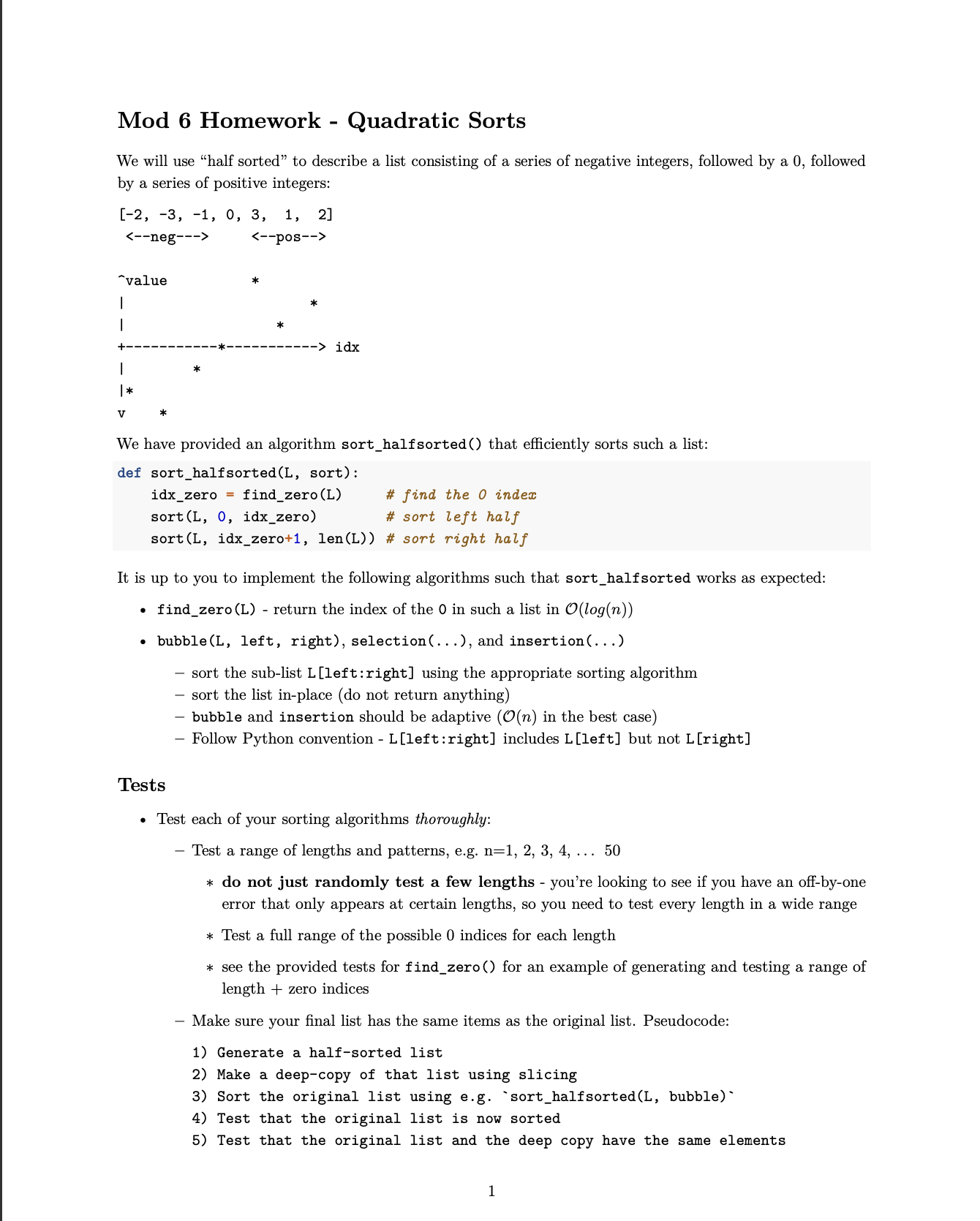  Provide code for the four functions and the tests(not just an