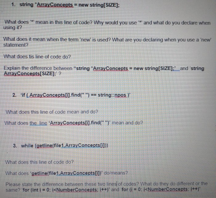  help 1. string "ArrayCencepts new string[SIZE]; What does mean in this