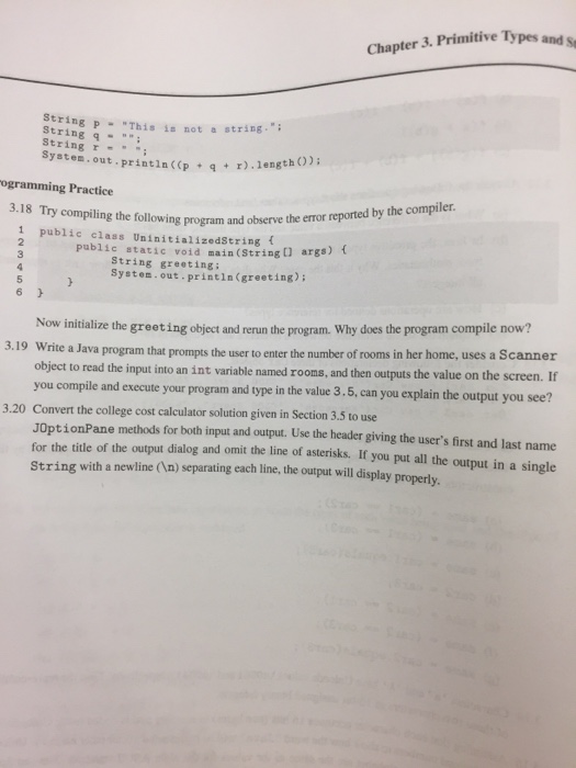  Please answer questions 3.19 in java: Chapter 3. Primitive Types and