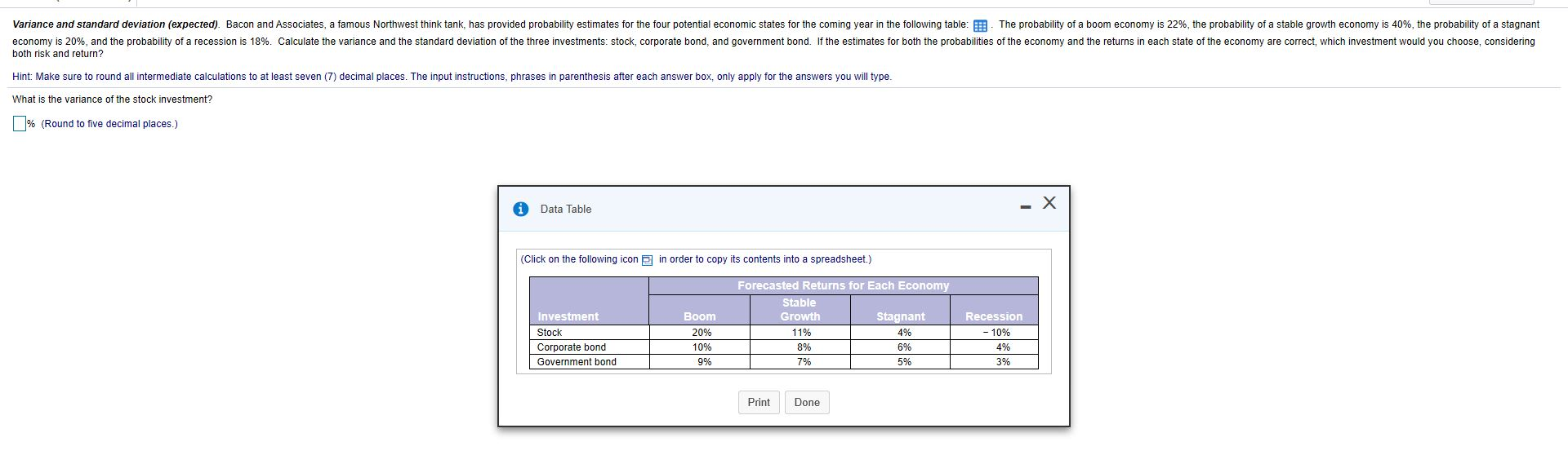  Variance and standard deviation (expected). Bacon and Associates, a famous Northwest