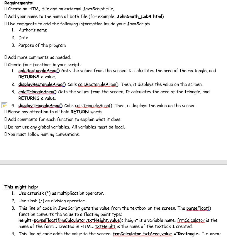 This is the some example..... HTML and... Javascript example Requirements D Create