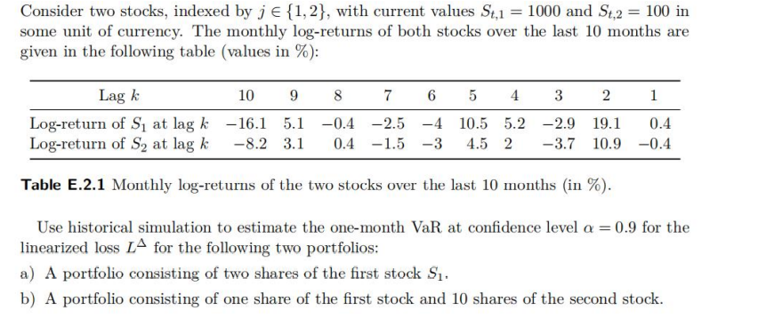 Consider two stocks, indexed by j = {1, 2}, with current