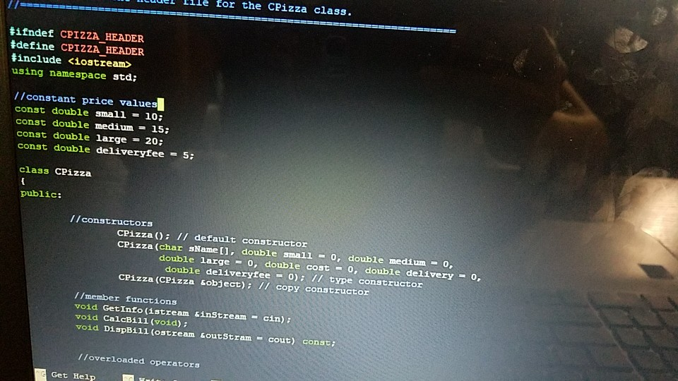 cpizza.h and cpizza.cpp. One order will invoke the default constructor, and the