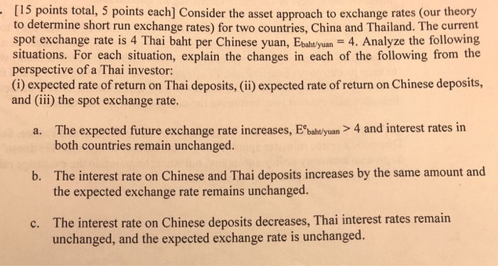  [1S points total, 5 points each] Consider the asset approach to