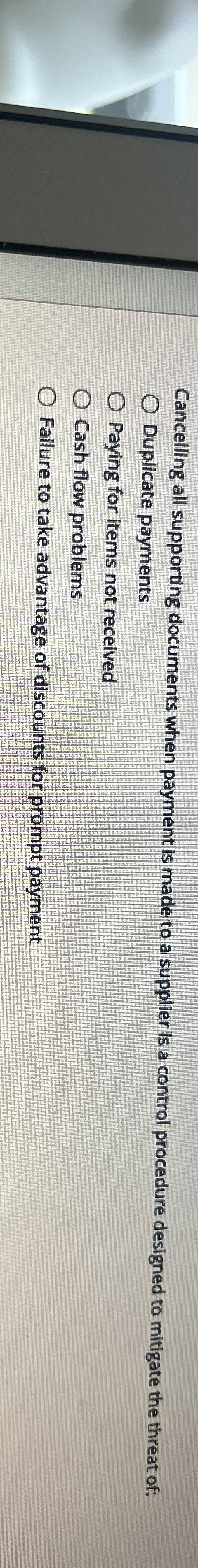  Cancelling all supporting documents when payment is made to a supplier