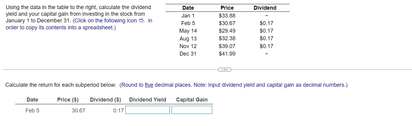 Using the data in the table to the right, calculate the
