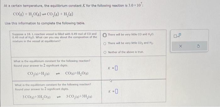 At a certain temperature, the equllibrium constant K for the following