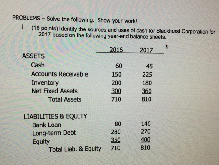  PROBLEMS-Solve the following. Show your work! I. (16 points) Identify the