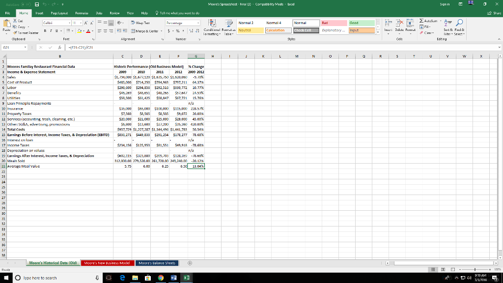 16. Net increase/decrease in cash flows is... Moore's Spreaesheet-Hnal 3) Compabblry Mode