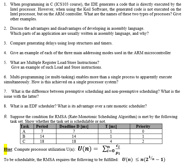  1. When programming in C (ICS103 course), the IDE generates a