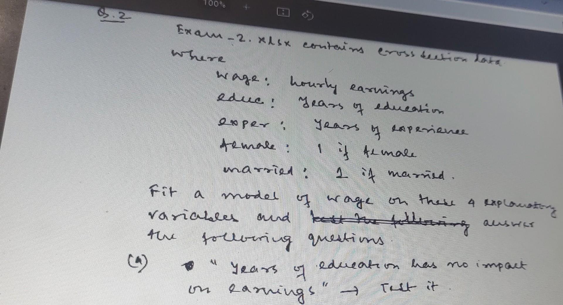  using R without using lm function 100% 0.2 Exam-2. xls contains