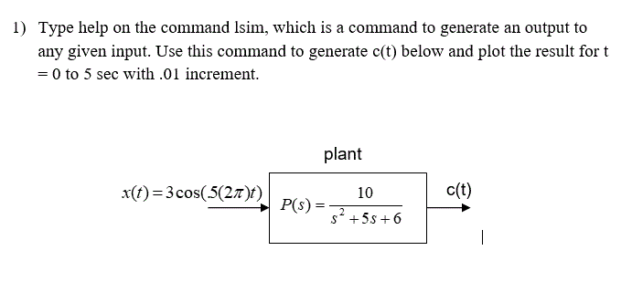  1) Type help on the command lsim, which is a command