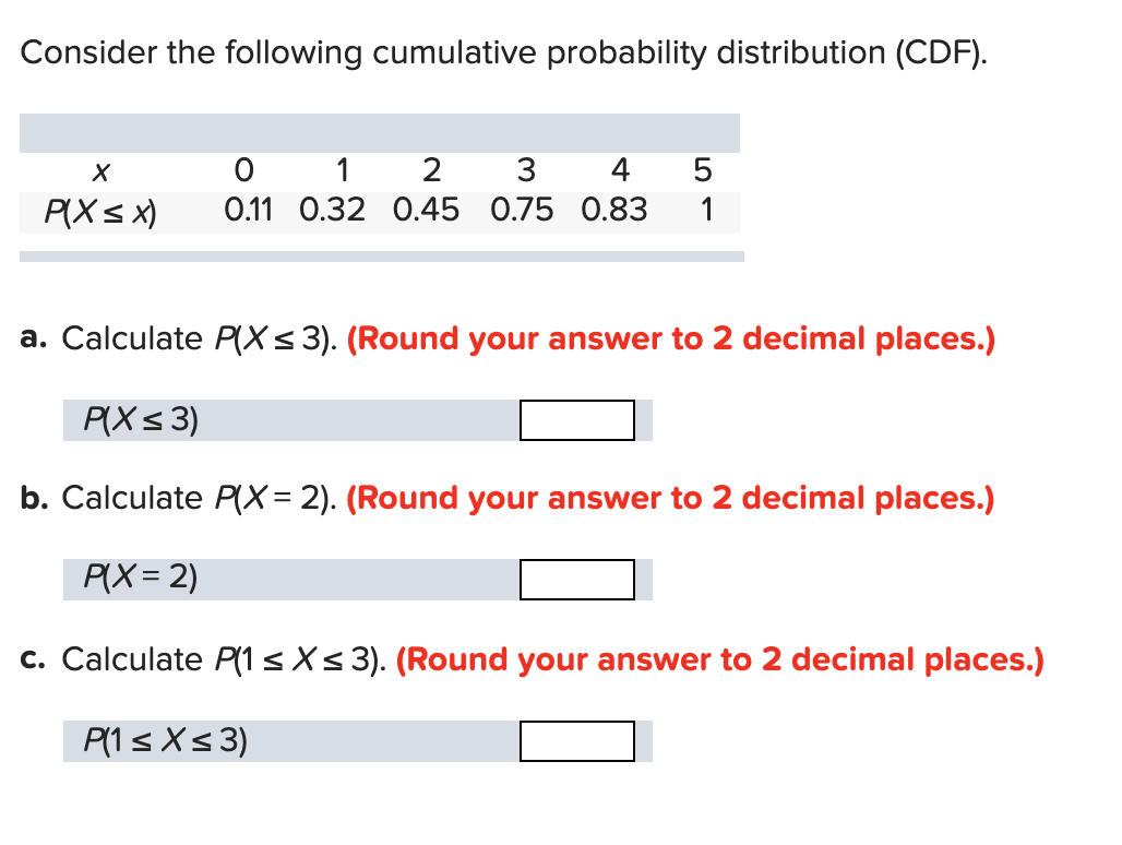  Consider the following cumulative probability distribution (CDF). 0 1 2 3
