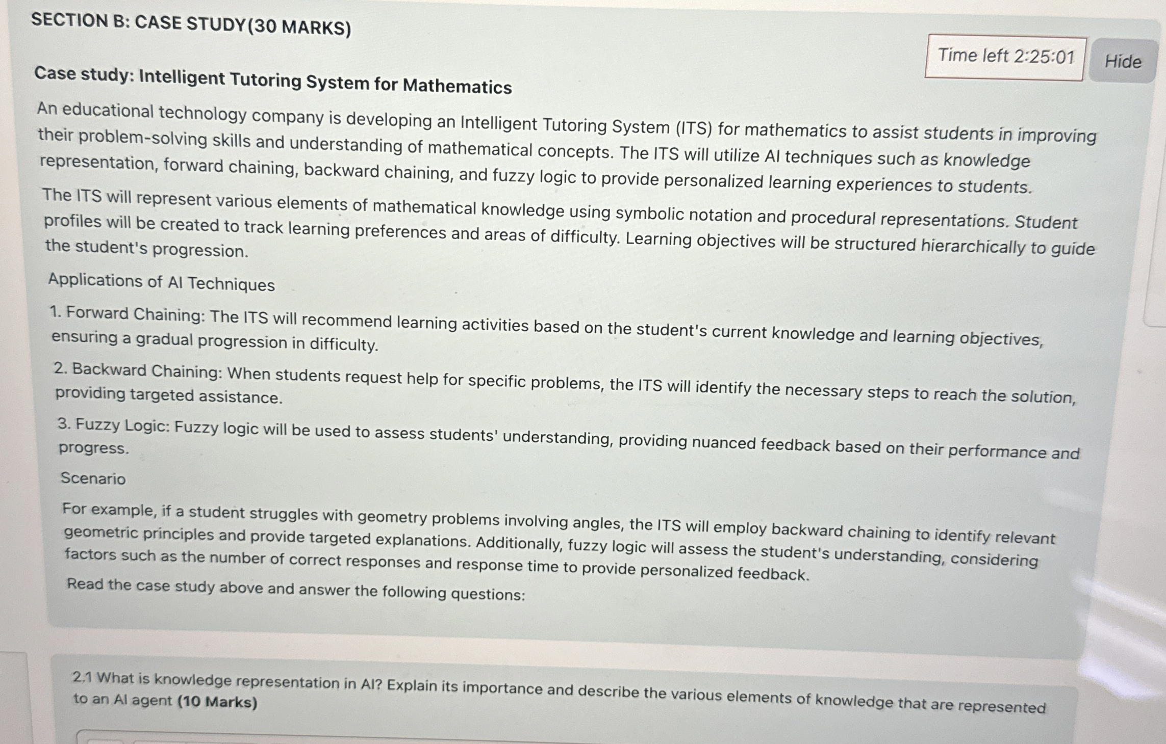  SECTION B: CASE STUDY (30 MARKS) Time left 2:25:01 Case study: