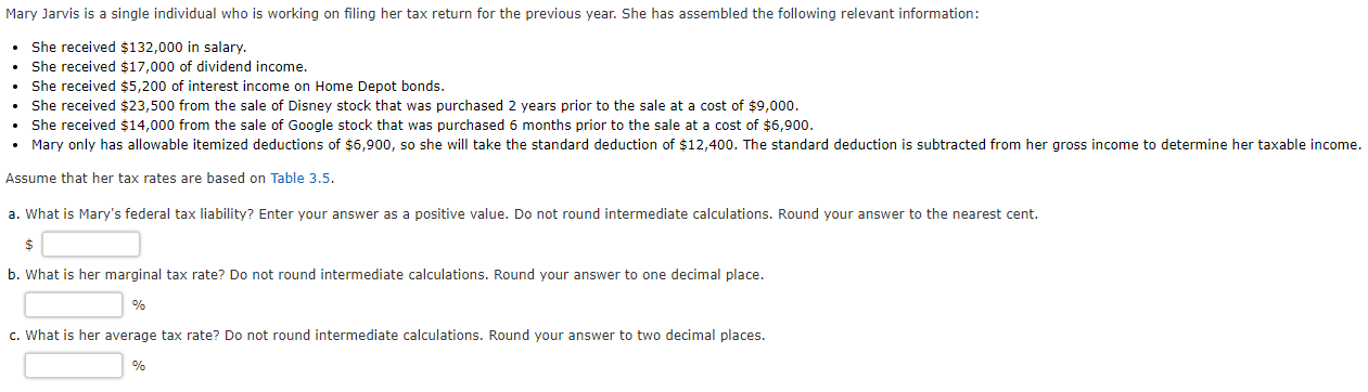 Table 3.5: Answer A, B, and C please! Mary Jarvis is