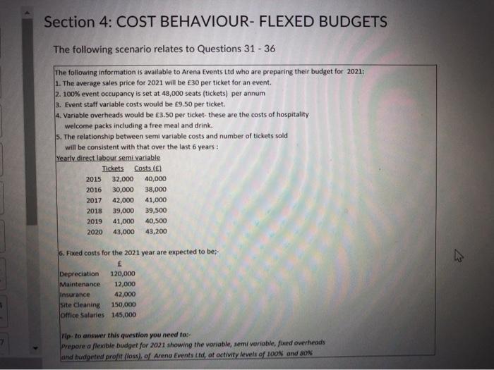  Section 4: COST BEHAVIOUR- FLEXED BUDGETS The following scenario relates to