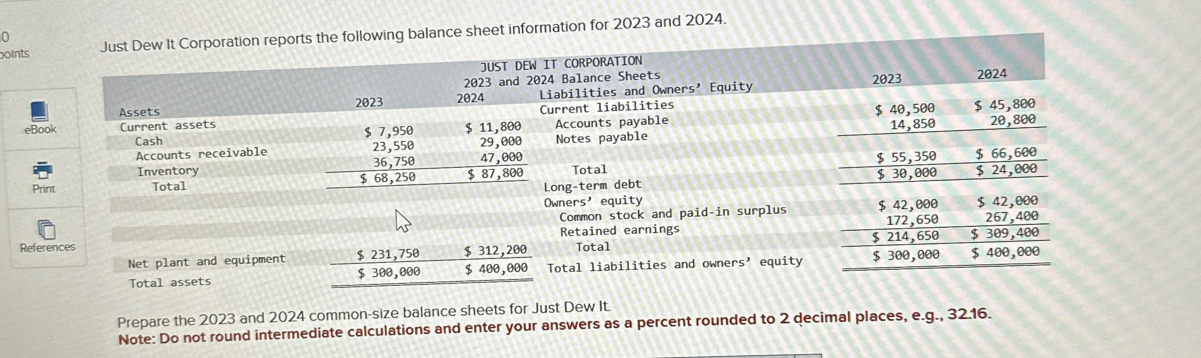  Problem 3-13 Preparing Standardized Financial Statements [LO1] Just Dew It Corporation