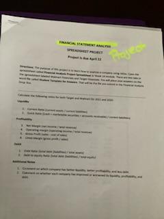 FINANCIAL STATEMENT ANALYSIS SPREADSHEET PROJECT Project is due April 22 Directions: The