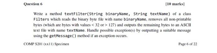  Write a method textFilter(String binaryName, String textName) of a class Filters