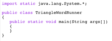 public TriangleWord (String w) public void setWord (String w) public String toString()