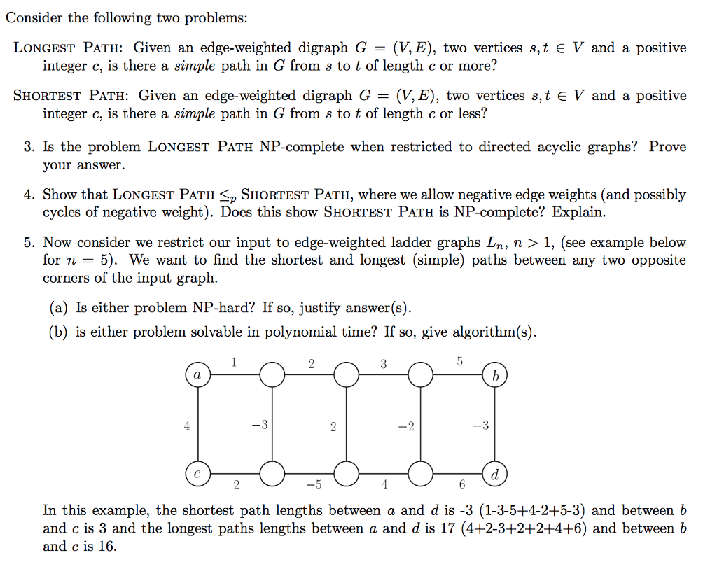 Consider the following two problems: LONGEST PATH: Given an edge-weighted digraph