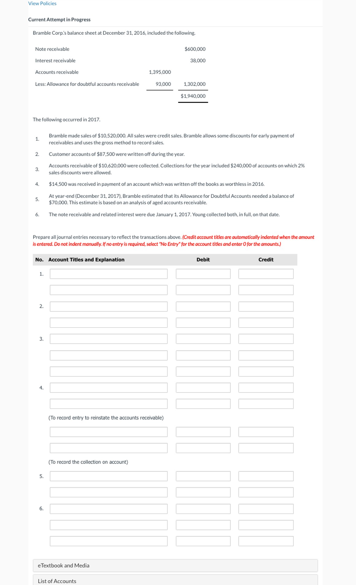  Current Attempt in Progress Bramble Corp.'s balance sheet at December 31,2016,