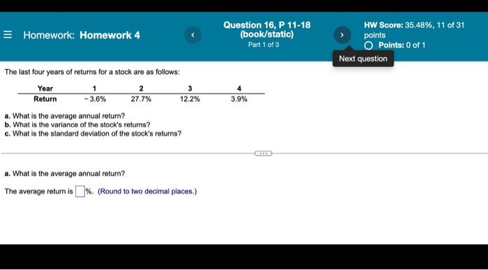  Homework: Homework 4 Question 16, P 11-18 (book/static) Part 1 of