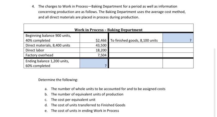  4. The charges to Work in Process-Baking Department for a period