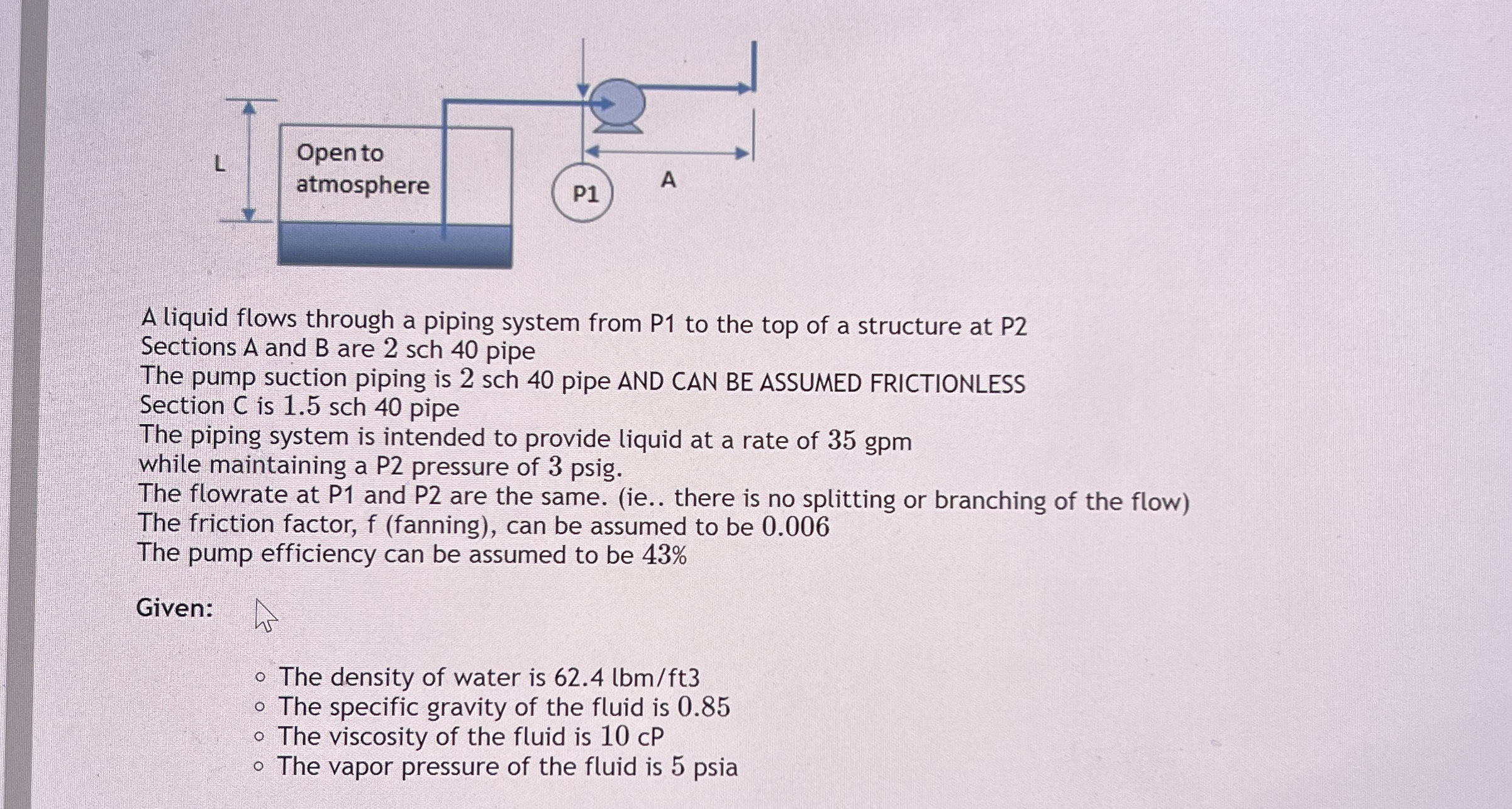 A liquid flows through a piping system from P1 to the