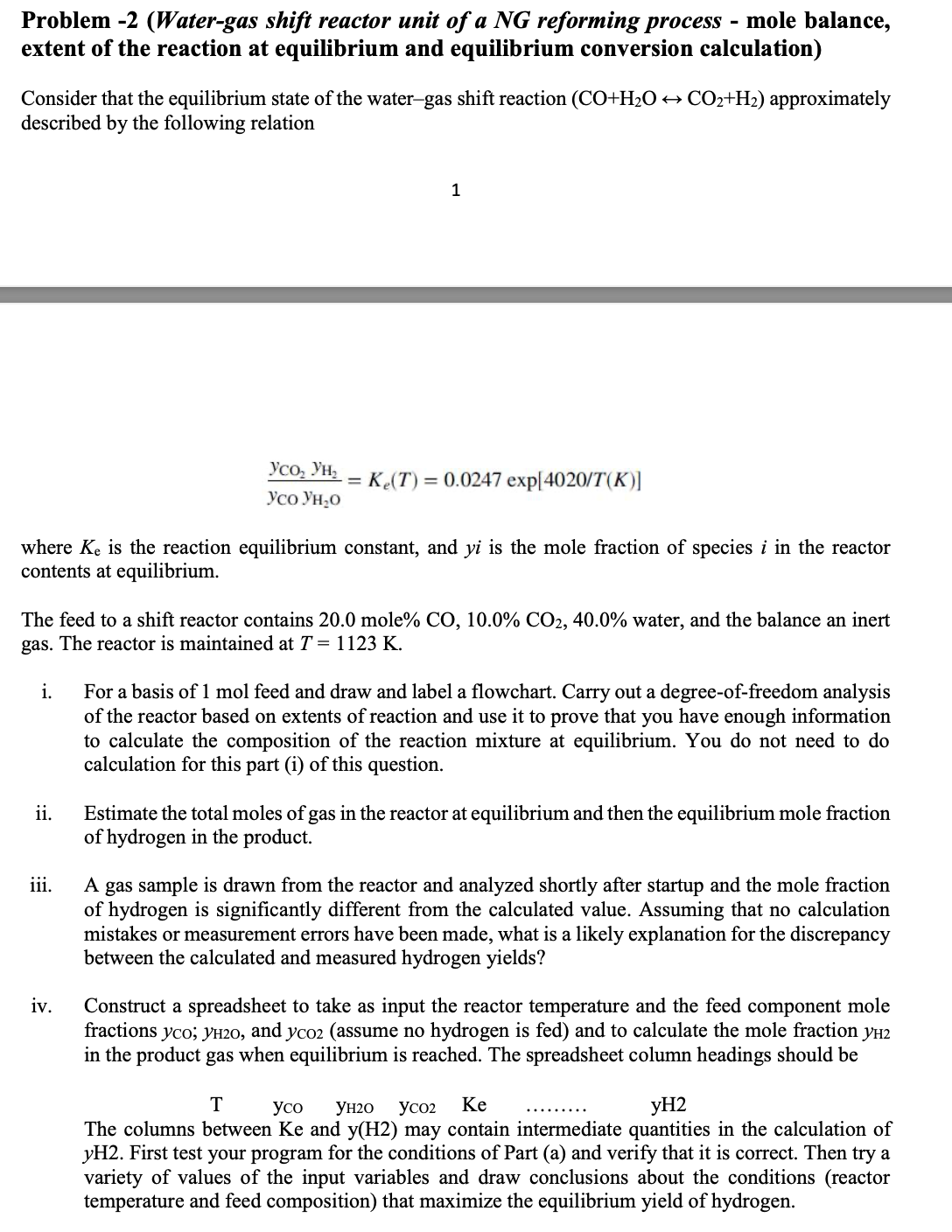  ProbProblem -2(Water-gas shift reactor unit of a NG reforming process -