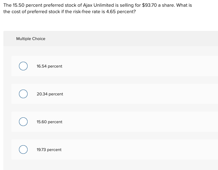  Question 6: The 15.50 percent preferred stock of Ajax Unlimited is