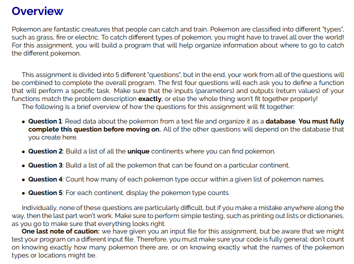  Python code, Python code, Python code. Overview Pokemon are fantastic creatures