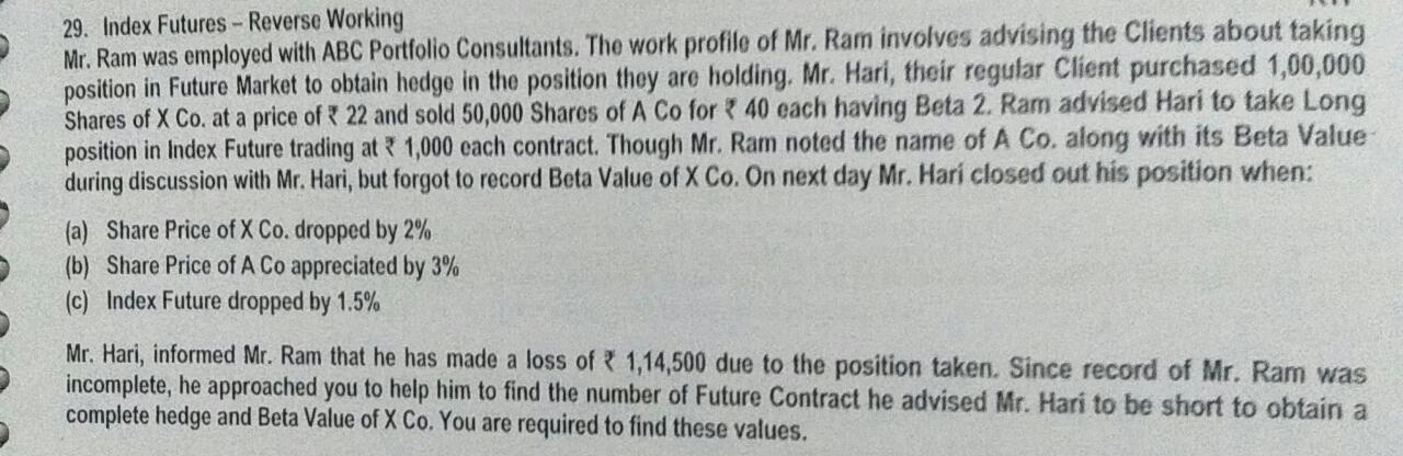 Please help me out 29. Index Futures - Reverse Working Mr. Ram