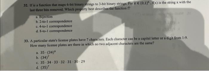 discrete math 32,33 32. If is a function that maps 6 -bit