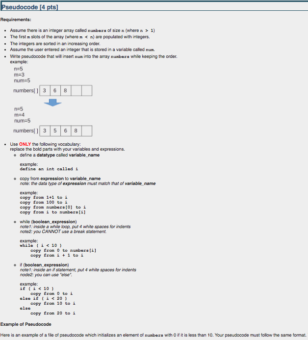  seudocode [4 pts .Assume there is an integer array called numbers