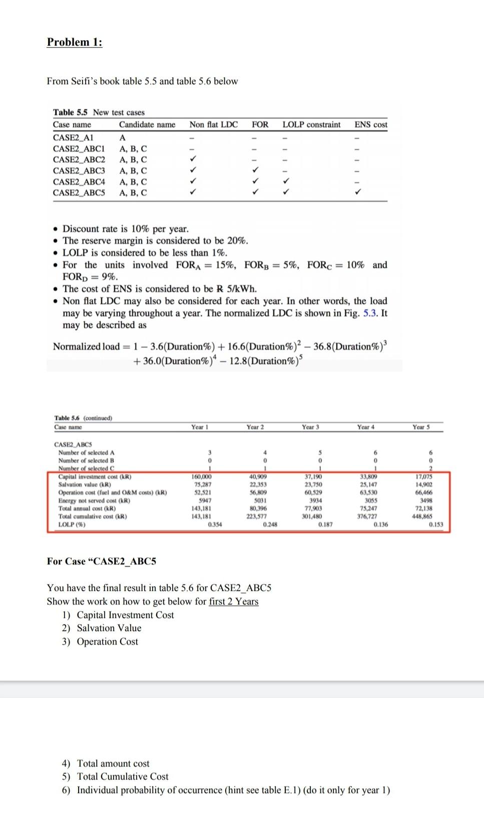 please show your work Problem 1: From Seifi's book table 5.5