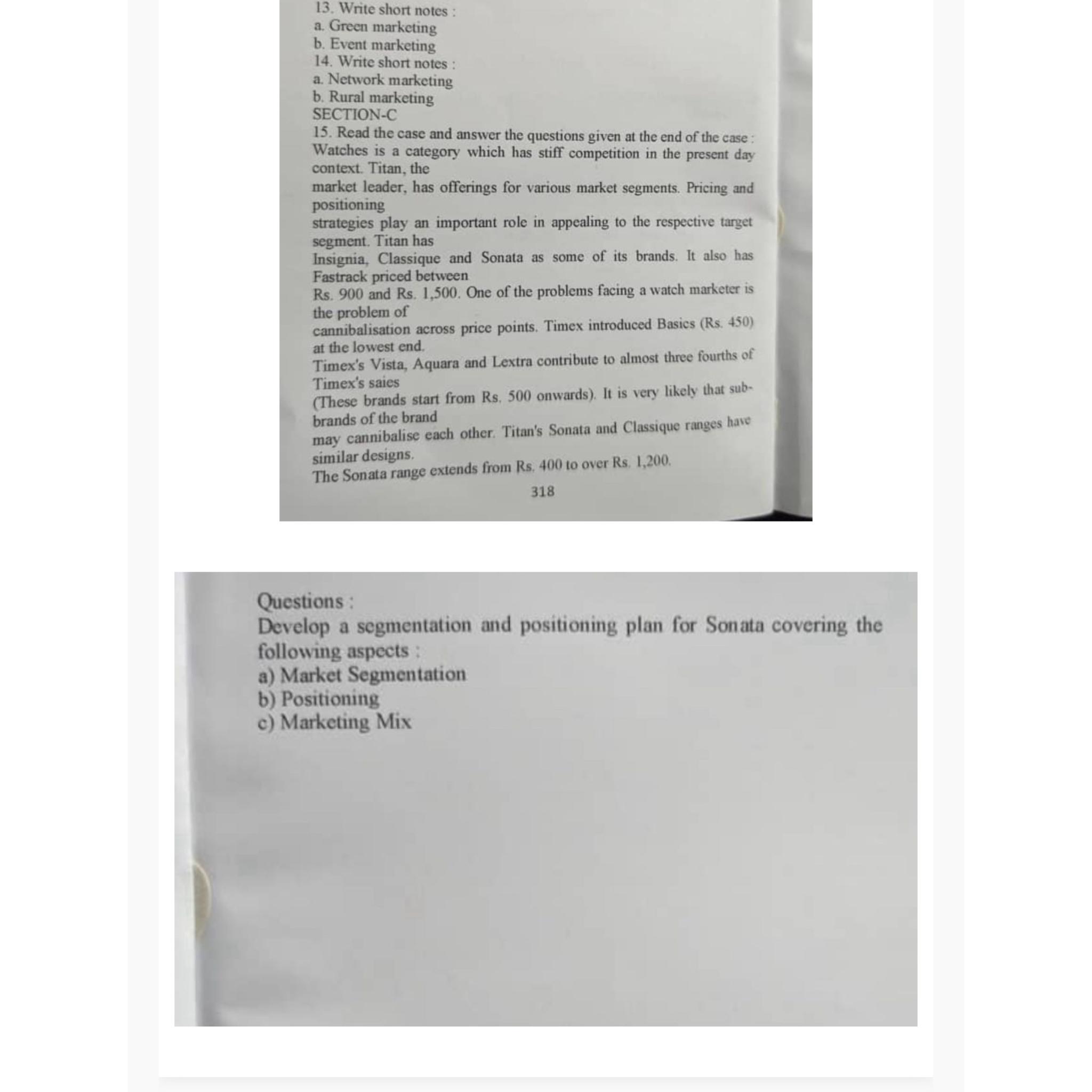  Write short notes : a. Green marketing b. Event marketing Write