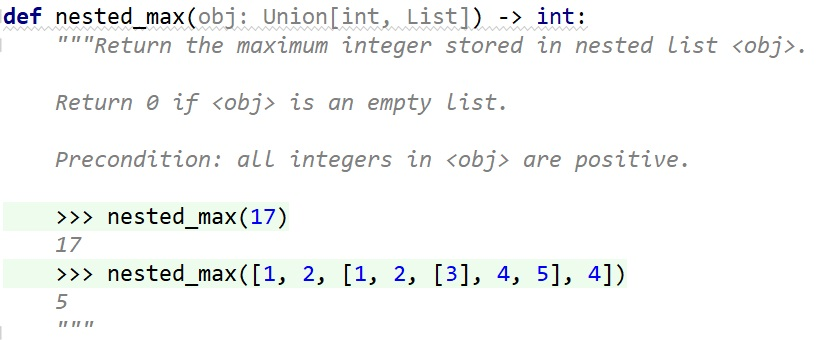USING PYTHON LANGUAGE def nested max (obj: Union [int List]) int: """Return