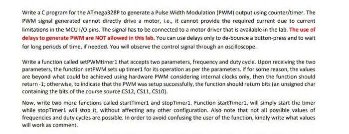  please answer this Write a C program for the ATmega328P to