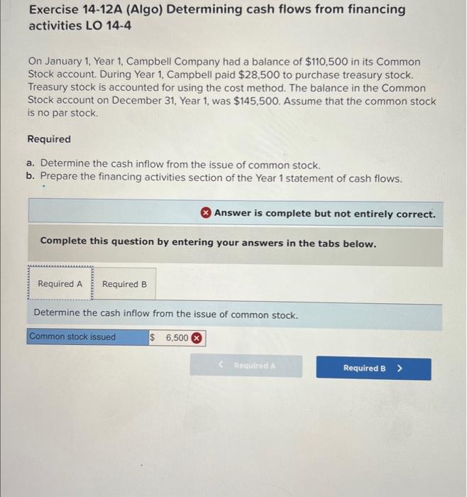  Exercise 14-12A (Algo) Determining cash flows from financing activities LO 14-4