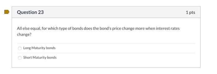  Question 23 1 pts All else equal, for which type of