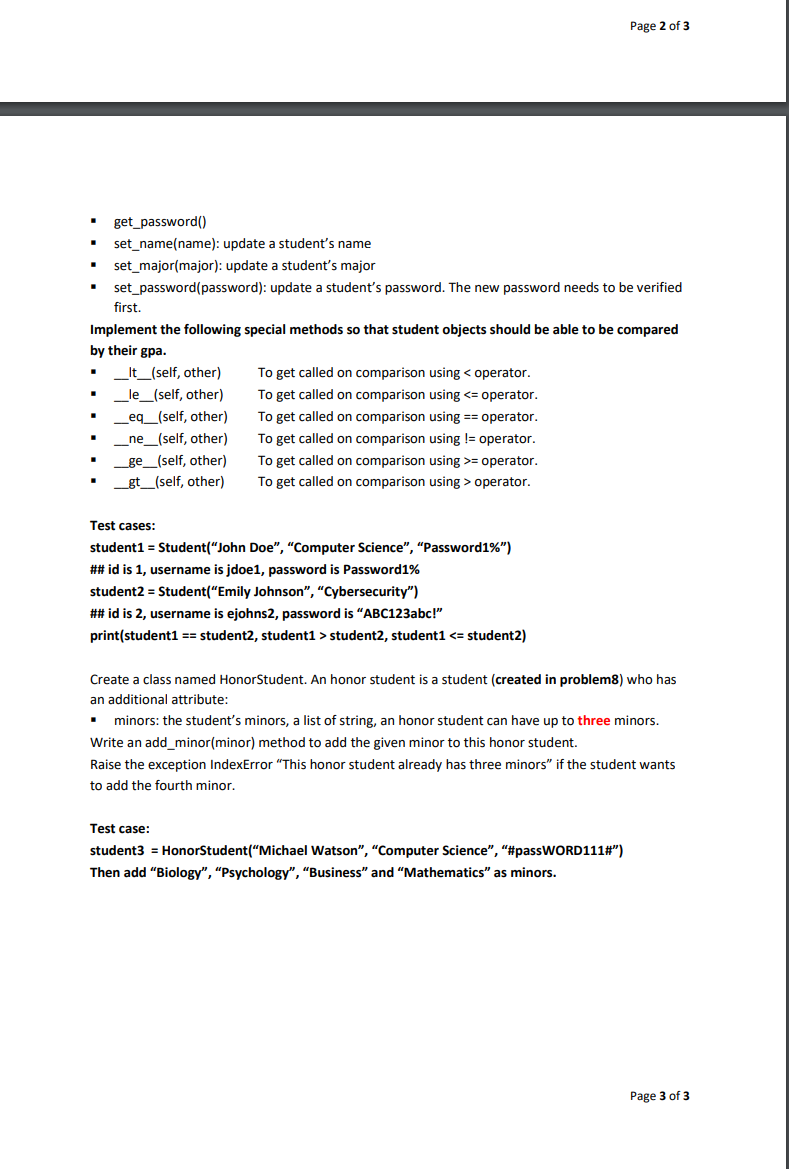 have a static variable, numStudent, and five instance variables. ( 30pts) Write