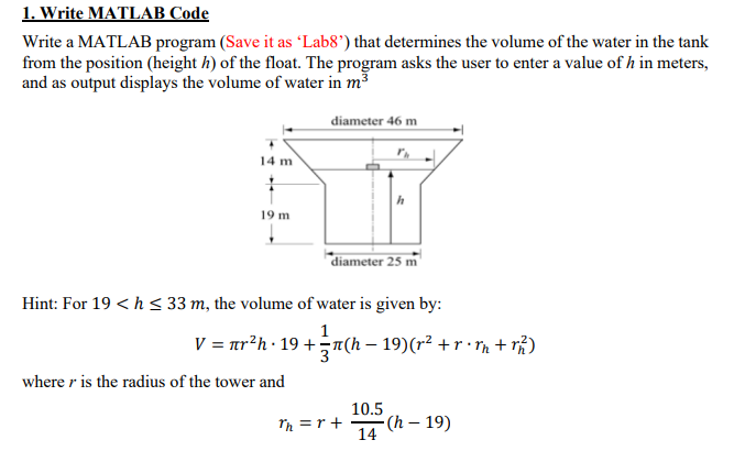  (PLEASE FIX/FINSH MATLAB CODE ) h =9 d =25; r =